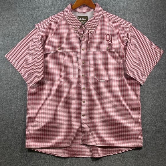 Drake Oklahoma Waterfowl Wingshooter's Shirt Men's XL Red Plaid Breathable - Picture 1 of 9